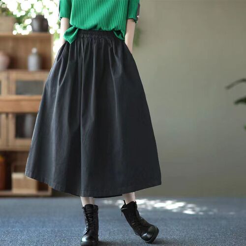 Cotton Spring Summer Skirt 2025 Slim Skirt Women's Elastic Waist Solid Color Large Size Large Hem Skirt Umbrella Skirt