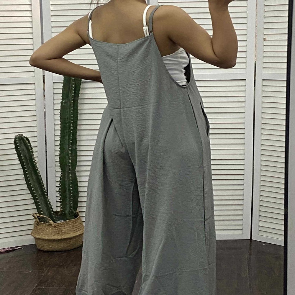 2023 Verano Nueva estación independiente de Amazon suministro transfronterizo Seda de hielo de las mujeres color sólido mono de la Honda Pantalones anchos
