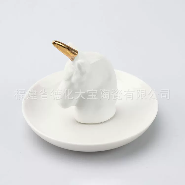 创意陶瓷独角兽戒指托首饰盘手镯戒指首饰托收纳盘动物工艺品