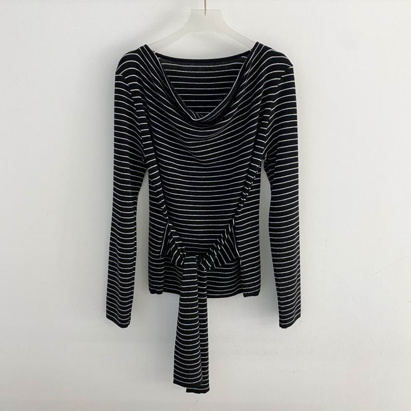 十三行含细羊毛【早秋女孩穿搭】慵懒风舒适荡领飘带收腰显瘦针织|undefined