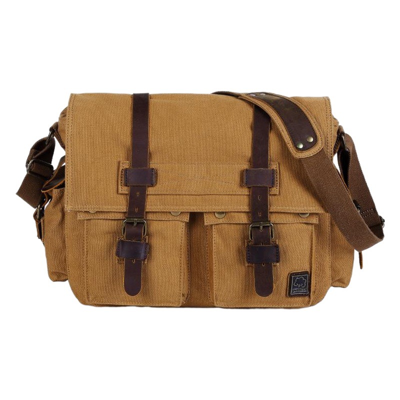 Men's High-End Canvas Shoulder Bag, Large-Capacity Leather Crossbody Bag, Men's Casual Bag, Men's Bag, Guangzhou Spot Wholesale