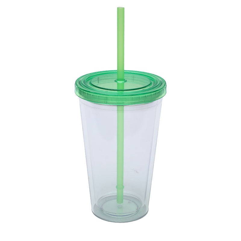 国境を越えたメーカーは二重のプラスチックストローカップを提供しています。蓋付き16オンスは色を決めてロゴカップを作ることができます|undefined