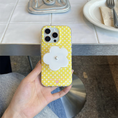 ins文艺菱格珍珠花朵支架适用iPhone17苹果16ProMax/15手机壳新款