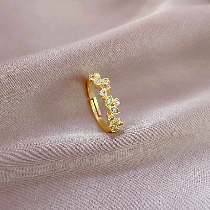 Simple Style Classic Style Leaf Brass Zircon Open Ring In Bulk display picture 3