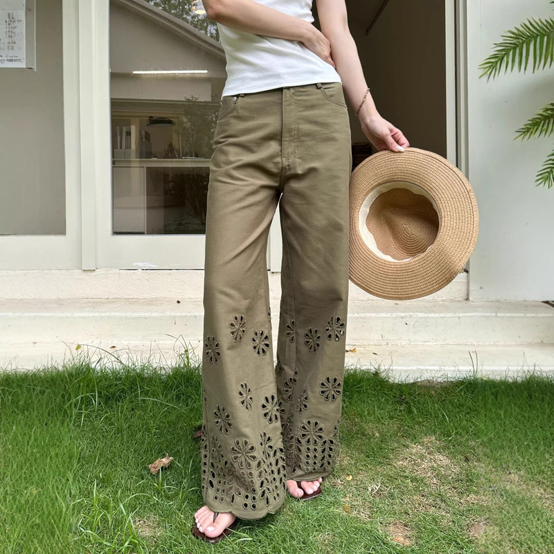 Dtwo Spring/Summer New Original Design Thirteen Lines Women's Wholesale High-Waisted Straight-Leg Lace Trousers 6205022