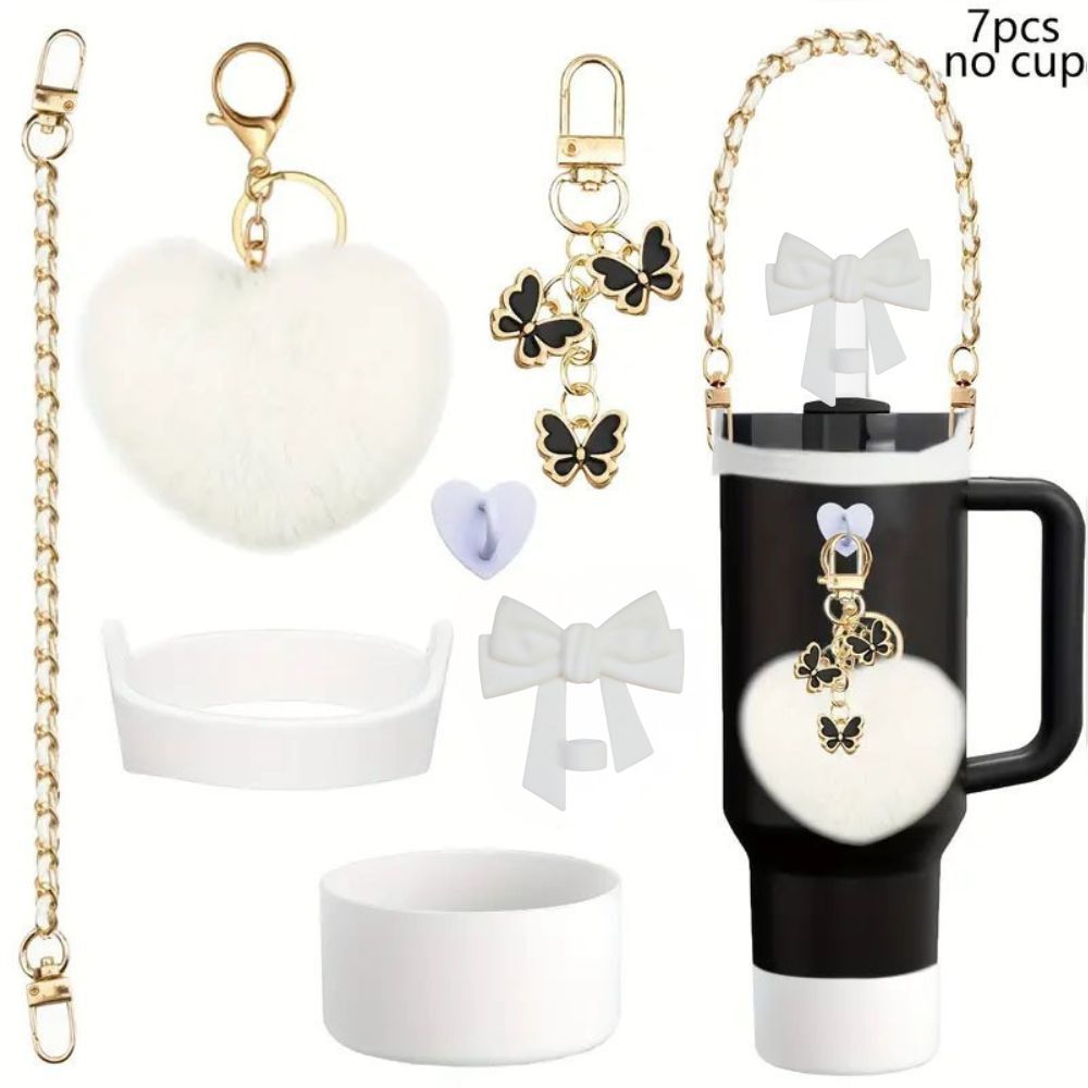 Accesorios de taza Stanley colgante de cuerda de mano flor de silicona gorra de paja de peluche colgante de taza cadena de taza de color cubierta de taza
