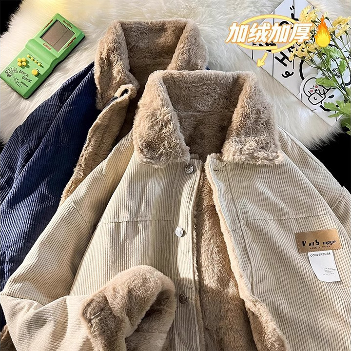 Etiqueta de pana moda hombre tendencia de invierno hombre solapa chaqueta acolchada de algodón suelta marca de moda japonesa chaqueta de pareja chaqueta