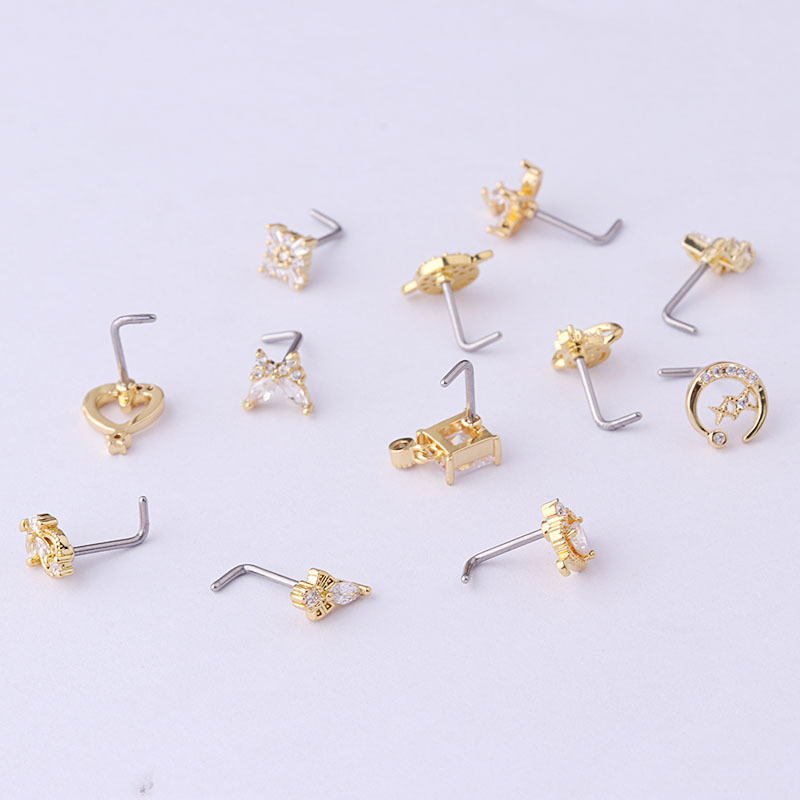 Titanium Steel Screw Rod Nose Stud Micro-Inlaid Horse Eye Heart Shape Zircon Fashion Nose Studs