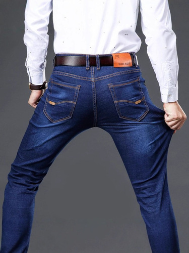 Autumn/Winter High-Elasticity Men's Straight Leg Tapered Slimming Blue Human Casual Loose Plus Size Thick Straight Long Pants
