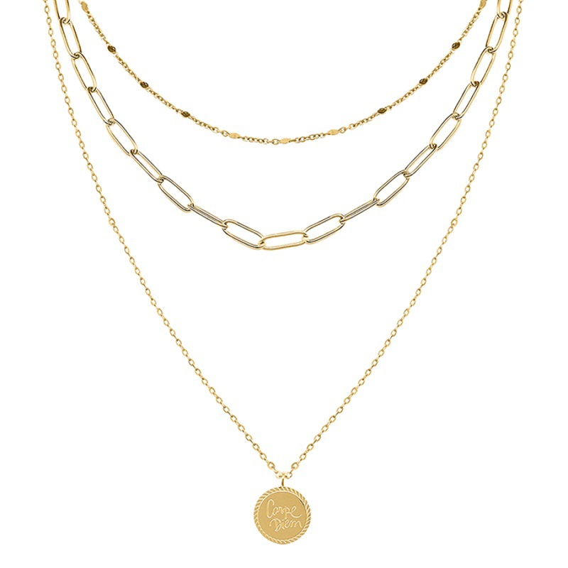 Europeo y americano todo-Partido frío estilo inglés carta redonda colgante collar transfronterizo Venta caliente titanio acero clavícula cadena joyería