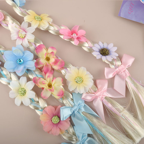 Rapunzel wig braid headband prom dress flower crown children flower wig braid manufacturer wholesale