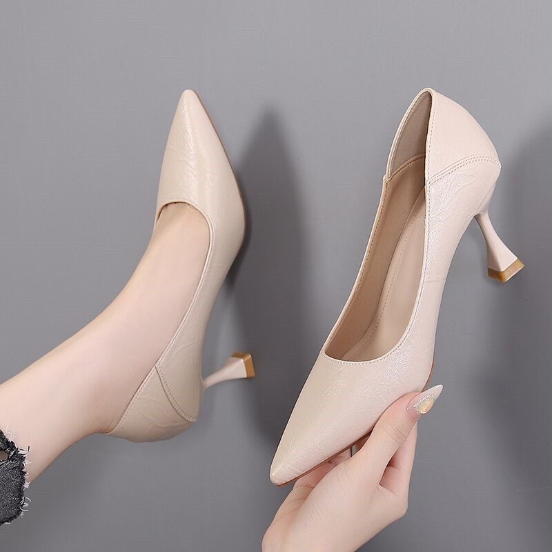 High Heels 2025 Korean Style Shallow Mouth Professional Work Shoes Two-Way Wear Stiletto Pointed Toe Spring and Autumn Versatile Single Shoes for Women Trendy