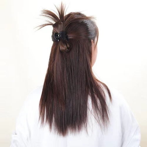 Chicken feather shuttlecock head wig, chickpea head, spicy girl, simulation hair round head, crystal butterfly knot wig, claw clip, high ponytail