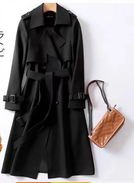 レディースミドル丈トレンチコート 2025春秋新作 韓国風 大きいサイズ 小柄さん向け 流行のイギリス風コート 膝丈アウター