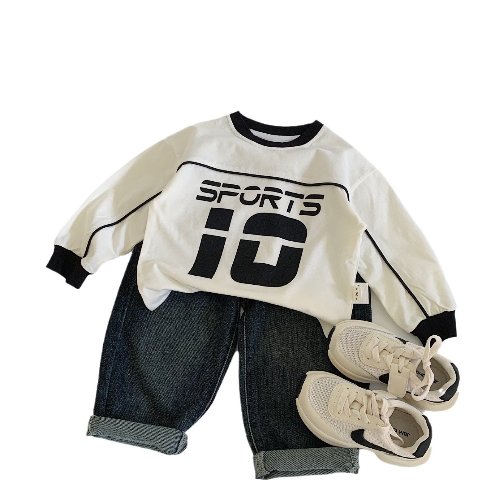 Mai Bao camiseta infantil 2025 primavera nuevos niños letras coreanas de manga larga bebés extranjeros cómodas camisas de cuerda