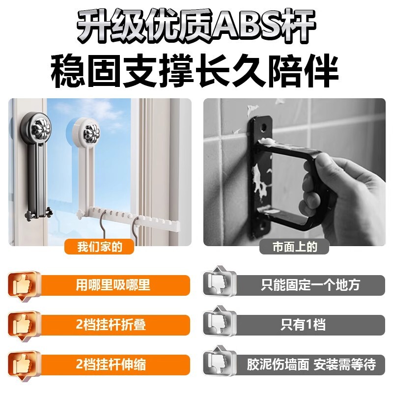 吸盘折叠晾衣架阳台家用隐形伸缩凉晾衣杆室内挂衣架飘窗晾衣神器|undefined