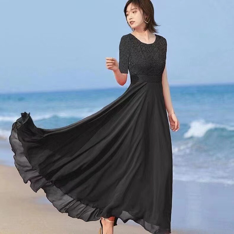 2025 New Chiffon White Dress for Women, Slim Fit, Elegant, Extra Long Summer Ankle-Length Long Skirt