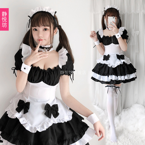 Black and white maid outfit cute cat woman cosplay sexy game play uniform maid dress Lolita dress