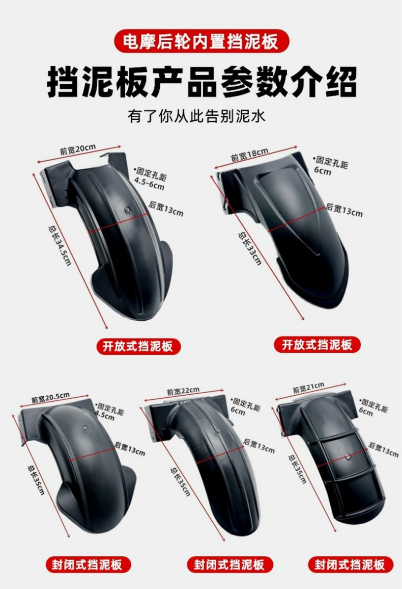 Electric Vehicle Rear Wheel Mudguard, Durable Material, Universal for Scooter and Electric Bike, Rear Wheel Water-Blocking Plastic Mudguard