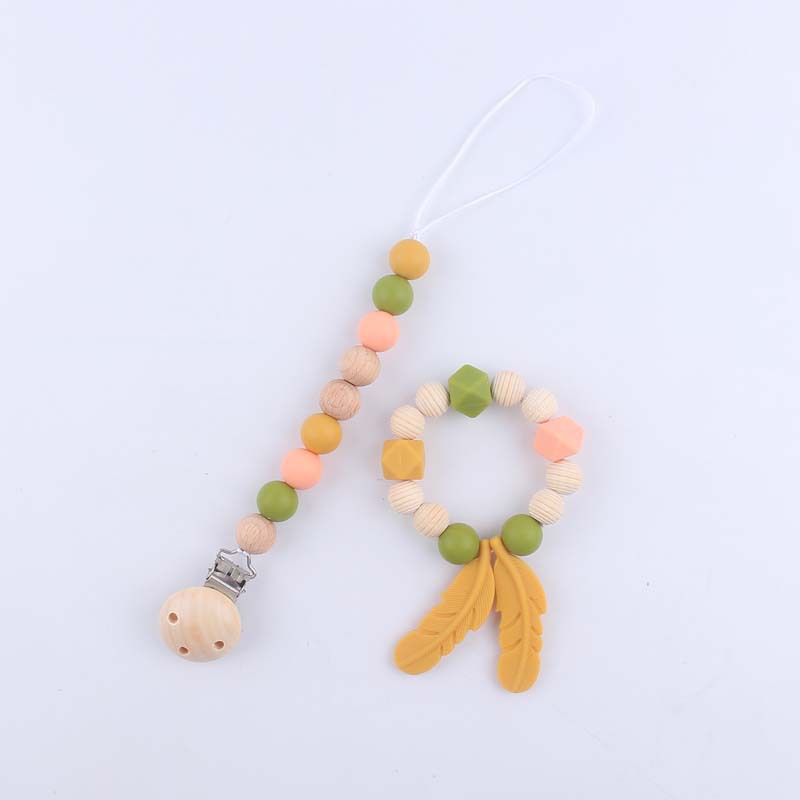 Bebé animal de dibujos animados haya elefante mordedor juguete DIY pluma silicona chupete cadena pulsera coche colgante conjunto de tres piezas