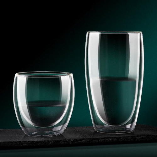 444Z wholesale double-layer glass cup water cup insulated round body straight cup coffee cup not hot to hand thickened anti-scalding true