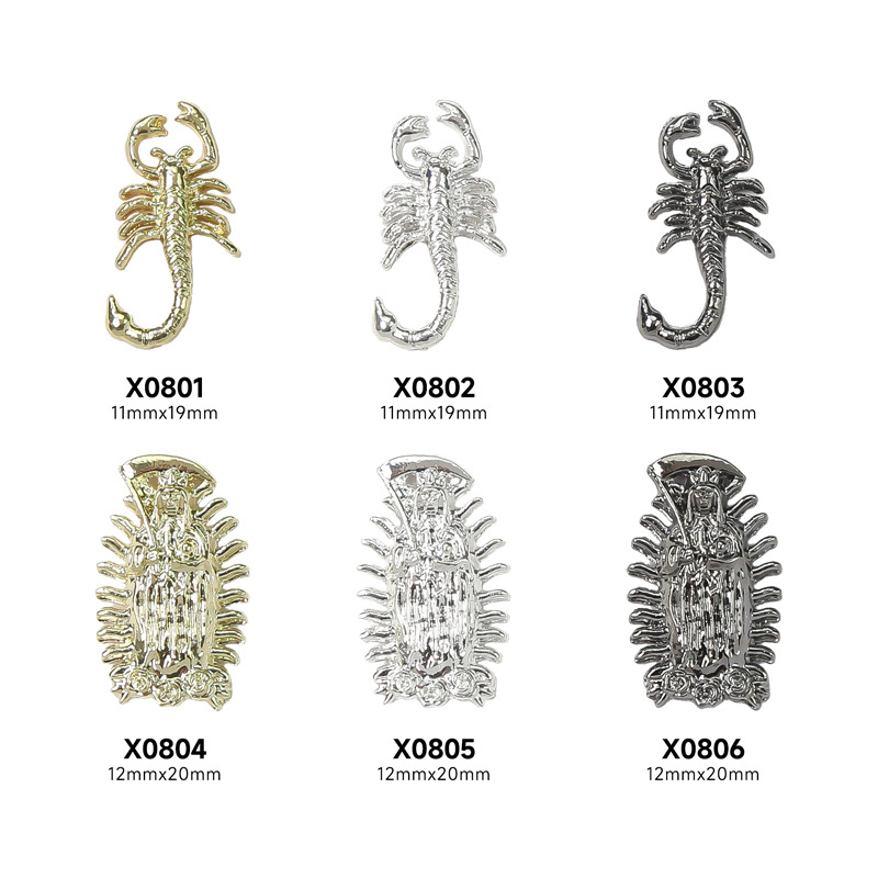 Nueva joyería de uñas de aleación de escorpión transfronteriza pistola de oro y plata pegatina de uñas negro tridimensional estatua de Buda joyería de uñas al por mayor