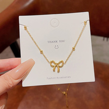 新款蝴蝶结钛钢项链女轻奢高级感百搭不掉色18K金甜美ins风锁骨链