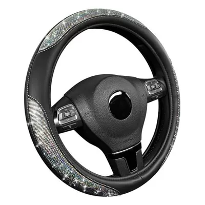15inch Leather steering wheel cover Steering wheel cover - shiny-black-38cm