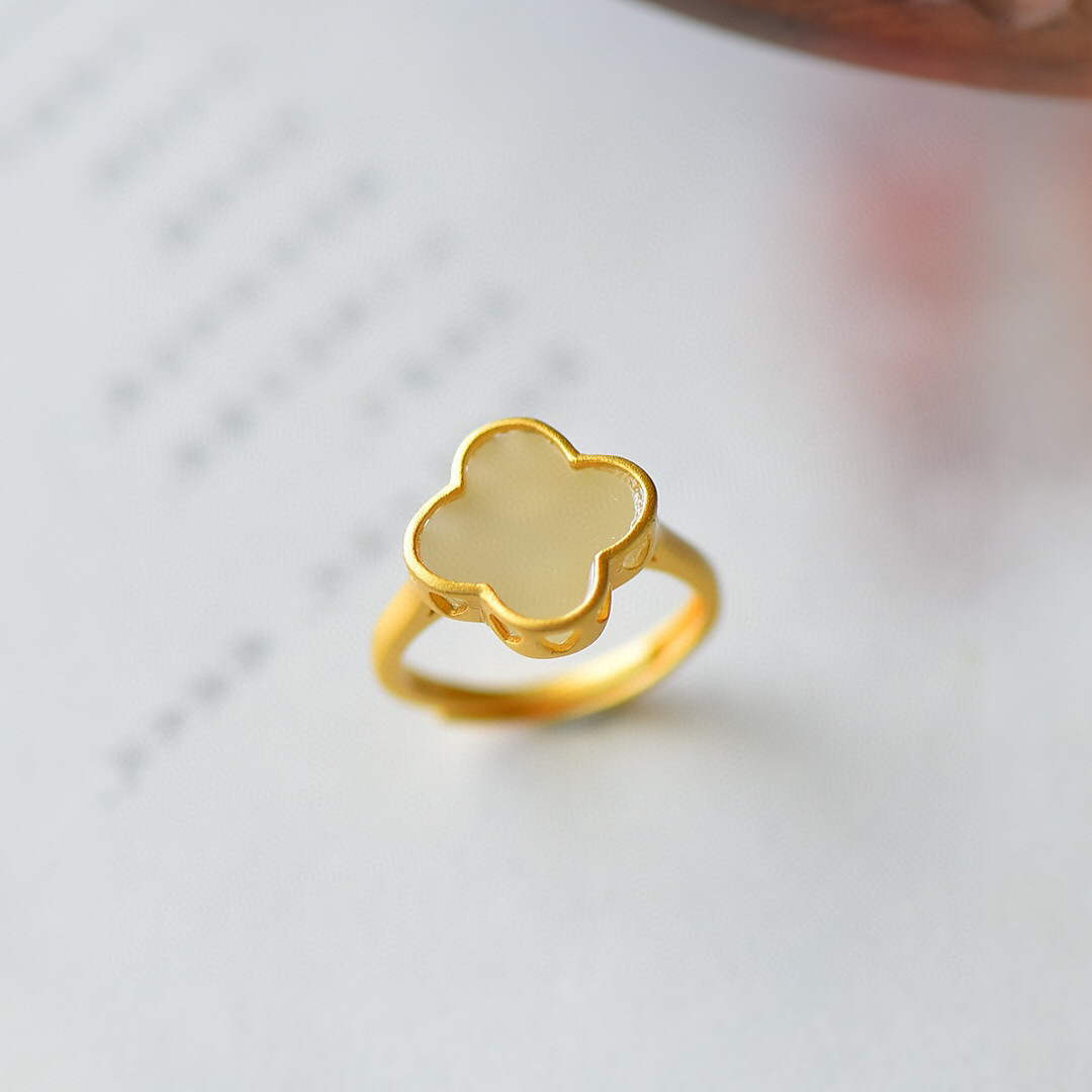 Pendientes de trébol de cuatro hojas estilo antiguo con ropa Han esmalte pintado clásico imitación natural Hetian Jade pendientes collar pulsera anillo