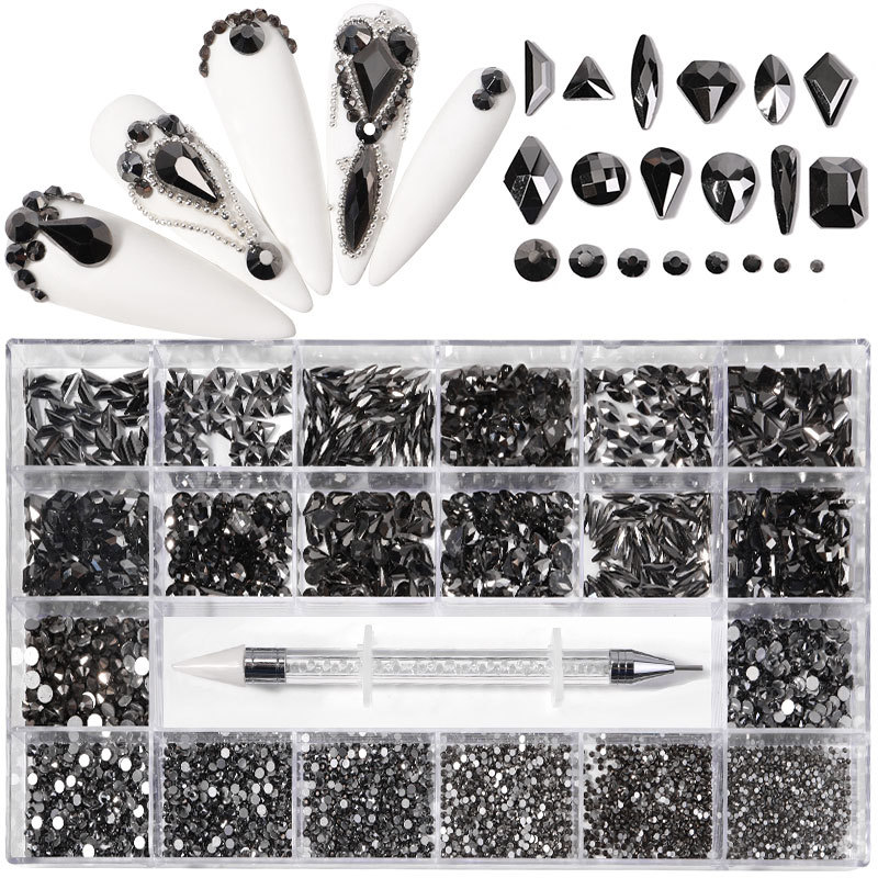 Clavo transfronterizo 21 rejilla rhinestone en caja taladro de uñas plano en forma especial diamante uñas rhinestone joyería traje al por mayor