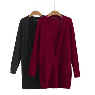 Plus size knitwear mid-length coat women's clothing autumn and winter 2023 chubby girl stretch cardigan sweater slimming 2136