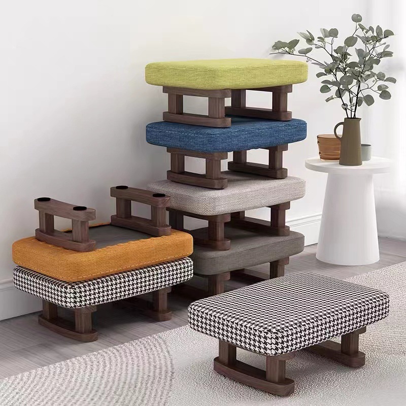 Japanese-Style Low Stool for Home Use, Fabric Stool for Office, Creative Small Stool for Standing on Toes, Shoe-Changing Stool at the Entrance, Solid Wood Modern Coffee Table