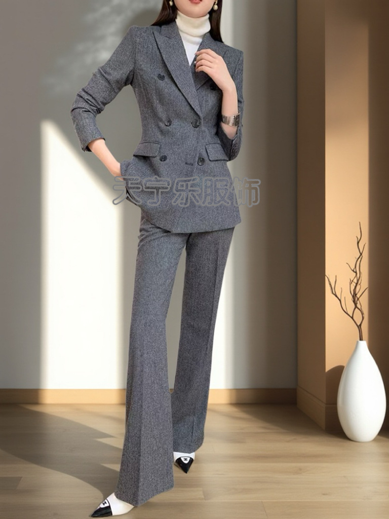 ウールのスーツのコートの女性の冬の厚手の2024の新型の高級感のビジネスの通勤のスーツの毛のスーツの正装