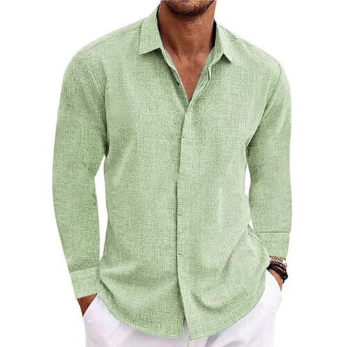 Men's Linen Long-Sleeve T-Shirt Loose Sweatshirt Solid Color Cotton-Linen Shirt Men Large Men's Shirt