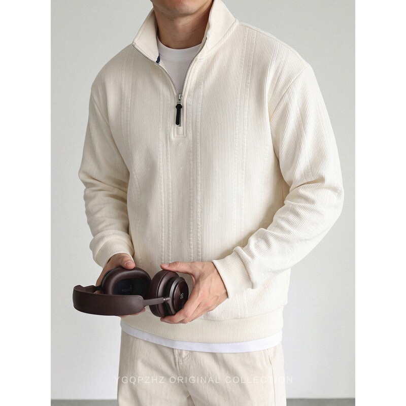 Clean Fit Urban Commuting Style Sports Trendy Brand Half-Zip Stand Collar Sweatshirt for Men, Fall 2026 Long Sleeve Top