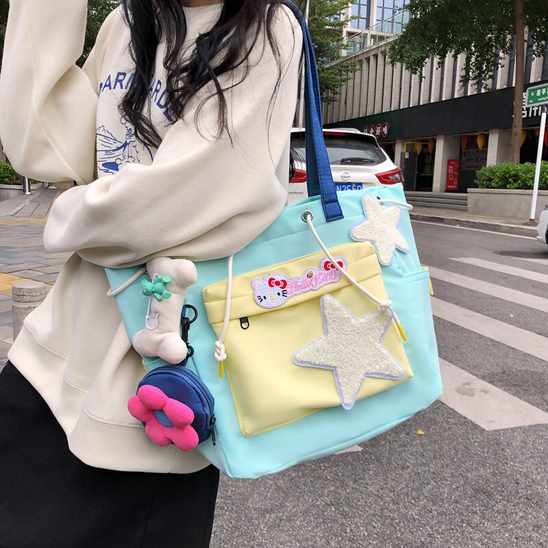 New trendy women's cloth bag handbag casual tote bag large capacity student shoulder bag Japanese cute backpack