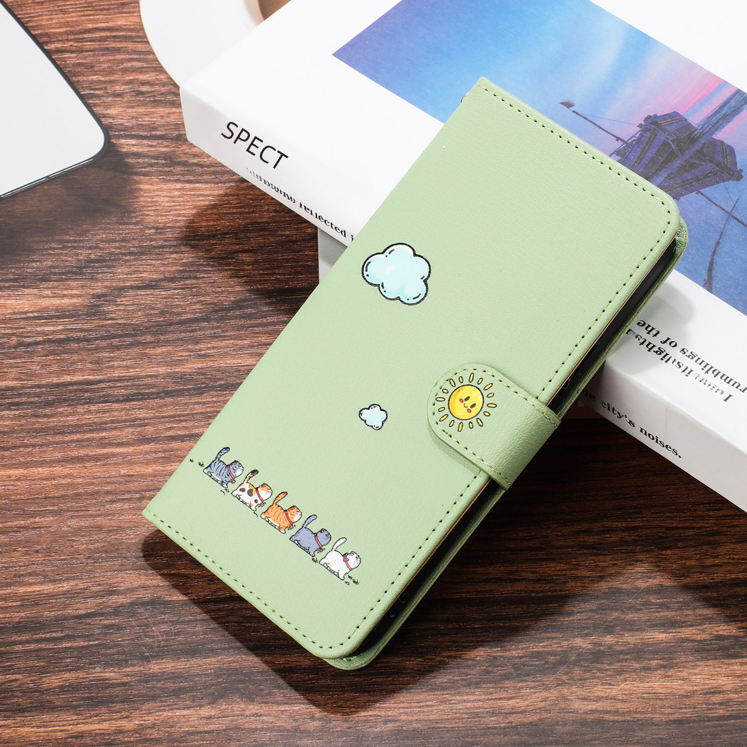 Coque de téléphone en cuir avec motif cartoon pour iphone 15 pro max_voghion.com