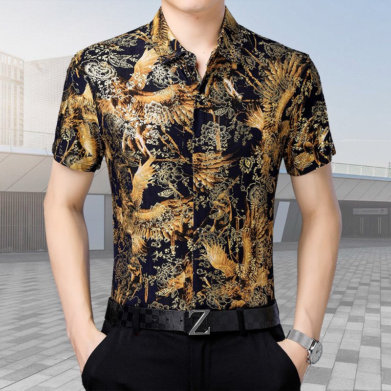 Father's Day Shirt Dad Summer Short-sleeved Shirt Middle-aged Men's Middle-aged Printed Shirt Male Summer 30-50 Years Old