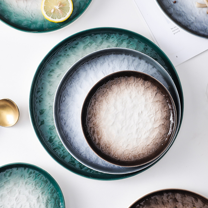 INS vajilla de cerámica de estilo japonés vintage patrón de piedra hogar desayuno disco restaurante creativo plato de ensalada occidental plato de carne