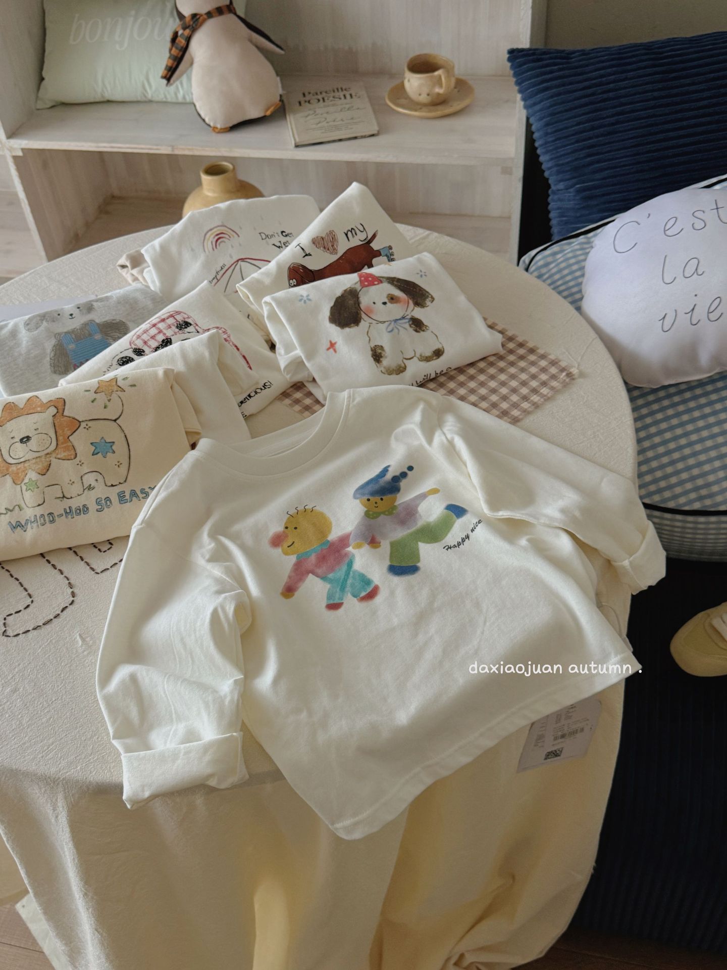 大小ロール子供プリント長袖Tシャツ2025春新作女の子かわいいプリントおしゃれルーズトップ