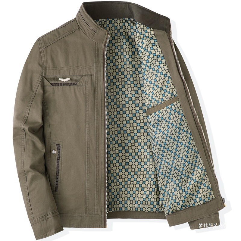 Dad Cotton Jacket Spring and Autum New Middle-Aged Men's Spring Stand-Up Collar Top Middle-Aged and Elderly Men's Jacket Mengwei