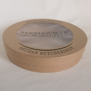 Round Kraft Paper Box with Window Opening, Cut Out Souvenir Cylinder Box, Kraft Paper Biscuit Baking Cake Snack Packaging Box