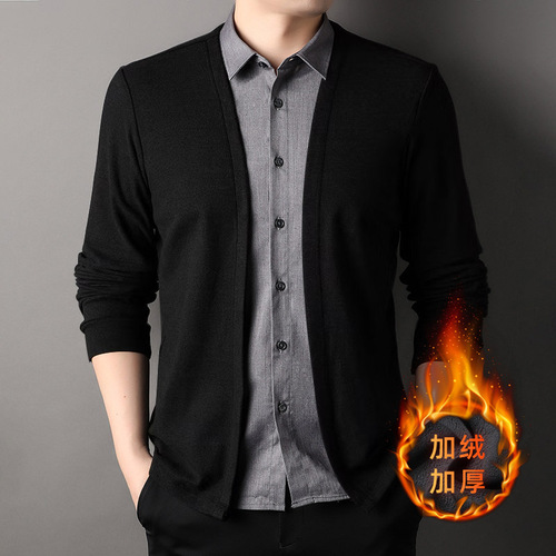  Winter New Men's Padded Double-breasted Shirt with Warm Thicker Collarless Vest Men's Fashion Outerwear