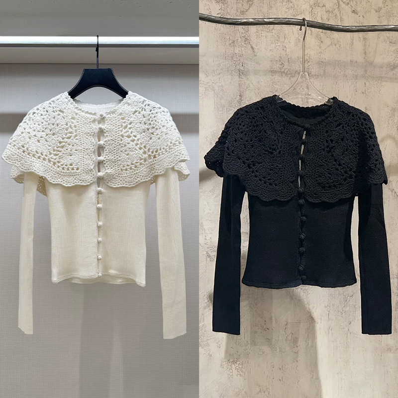 French-Style Niche 2026 Early Spring Fashionable Crochet Shawl-Style Wool Knit Single-Breasted Slim-Fit Cardigan 26148