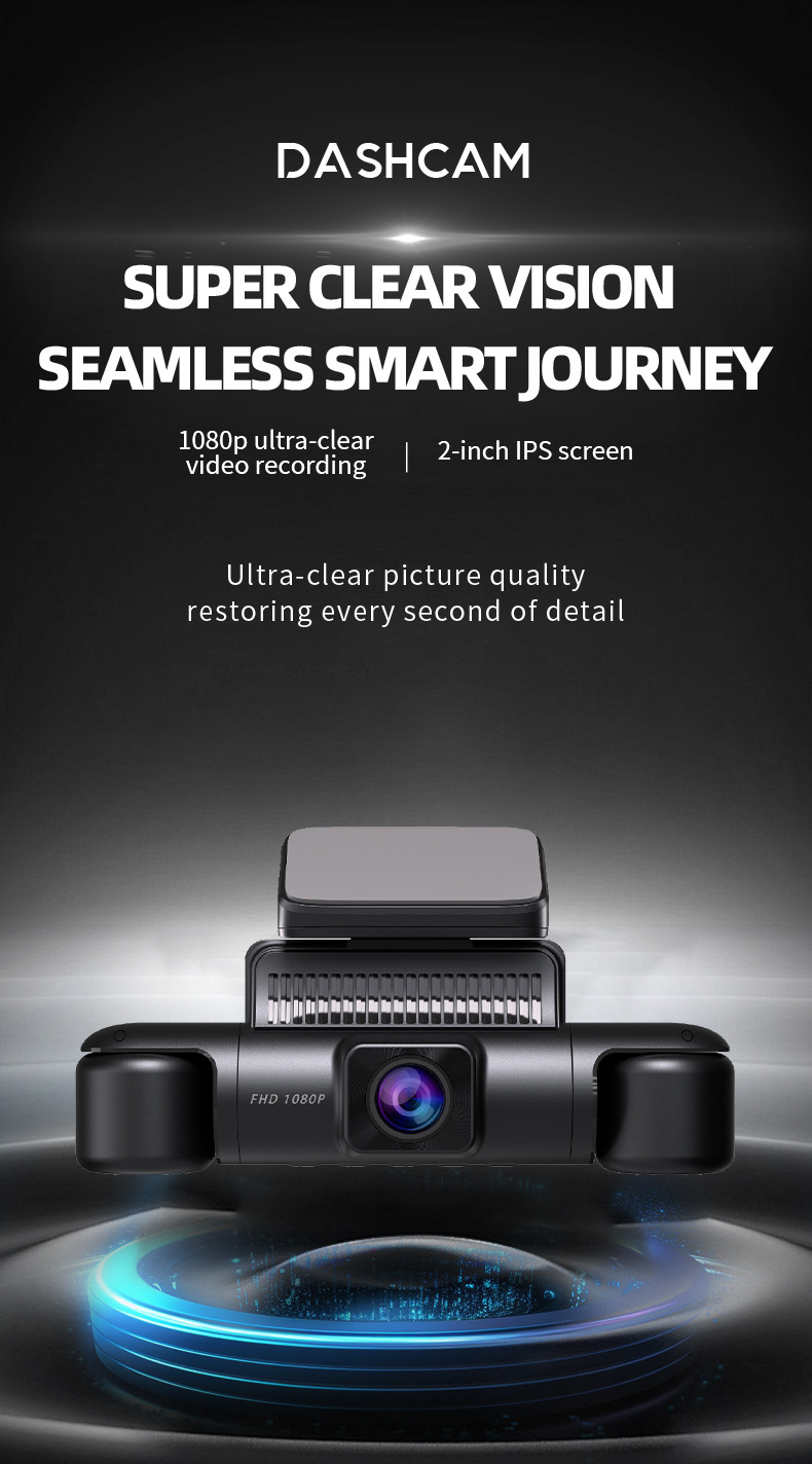 Cross-border 4-channel dash cam with 4 lenses, 1080P HD, night vision, and 360-degree recording °   WiFi Panoramic Recorder