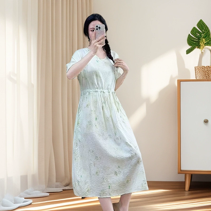 2025 новое платье с длинными рукавами, модное новое платье с цветочным принтом, большой размер, юбка средней длины, закрывающая живот, для похудения