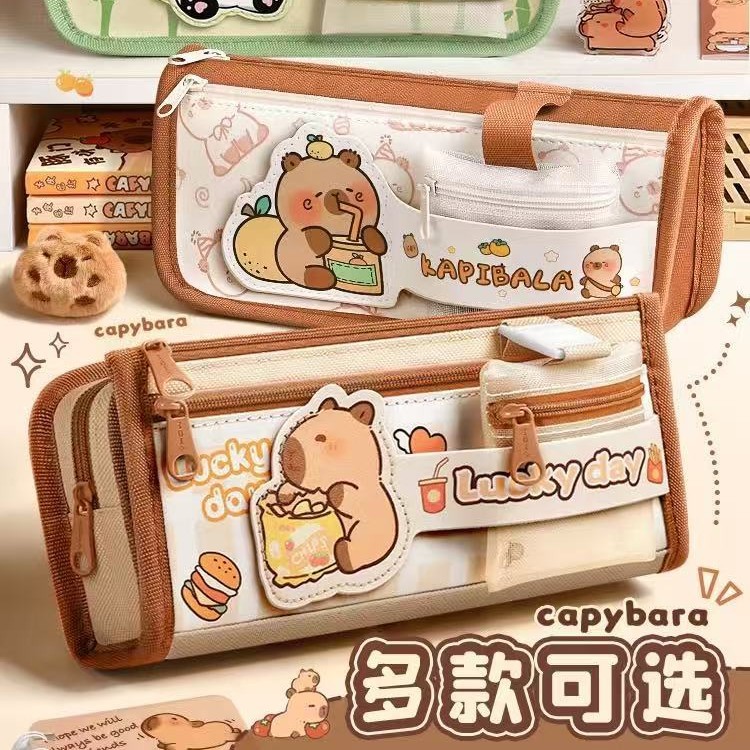 2026 nueva bolsa de lápiz Capibara para niñas de escuela primaria de alto valor facial de gran capacidad caja de papelería superfuego lápiz para niñas