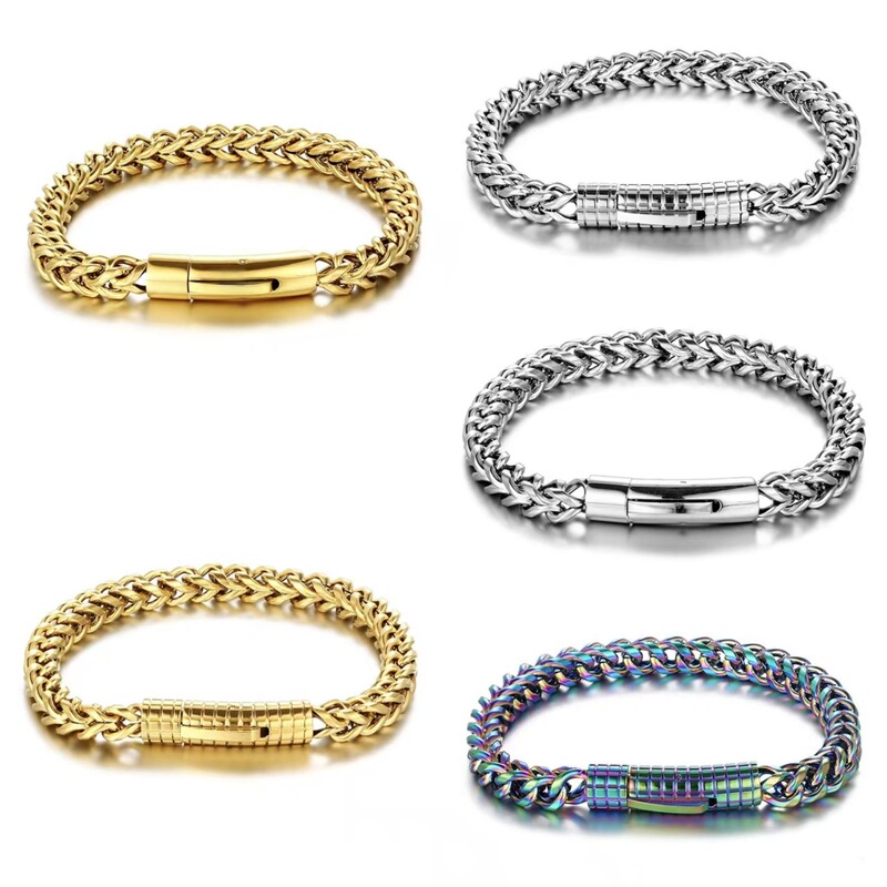 Cross-Border Hot-Selling Fashion Stainless Steel 6mm Spring Clasp Reversible Bracelet Men's Trendy Personalized Custom Hand Jewelry Wholesale