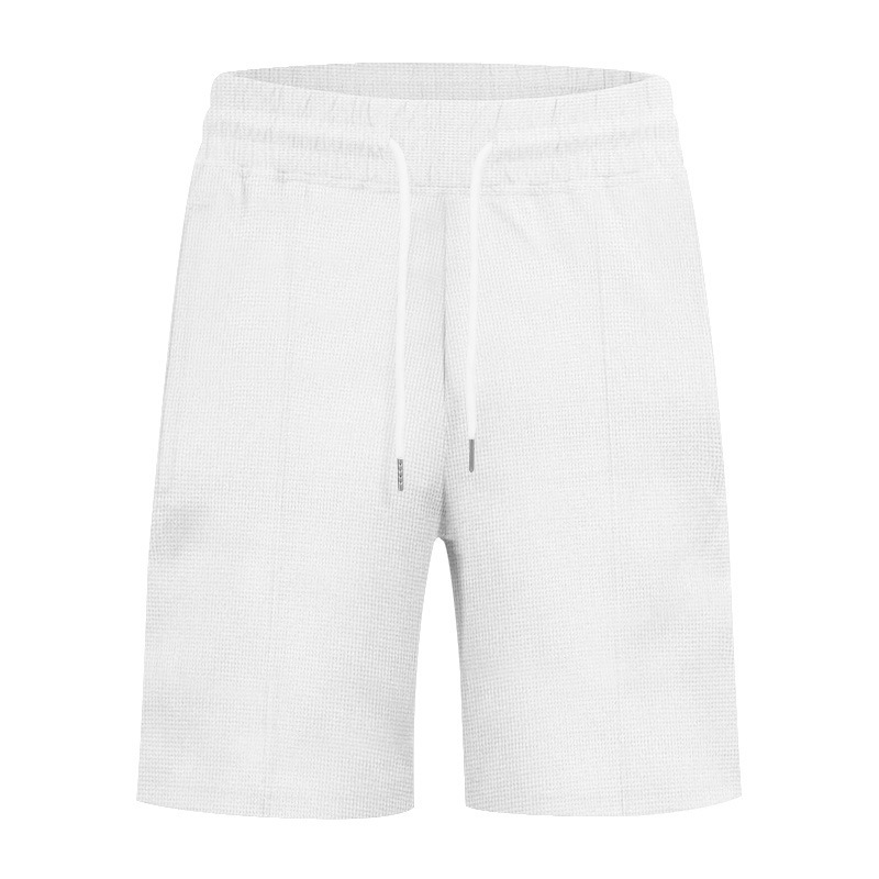 Men's American Style Relaxed Fit Summer Waffle Knit Polo Shirt And Shorts Set, Casual Breathable Two-Piece Outfit_viptrois.com