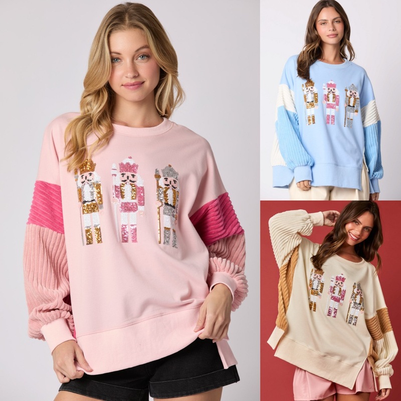 アマゾンの秋冬の新しいヨーロッパとアメリカの服クリスマス兵士スパンコールトップ多用途カラーブロックスウェットシャツ女性用|undefined